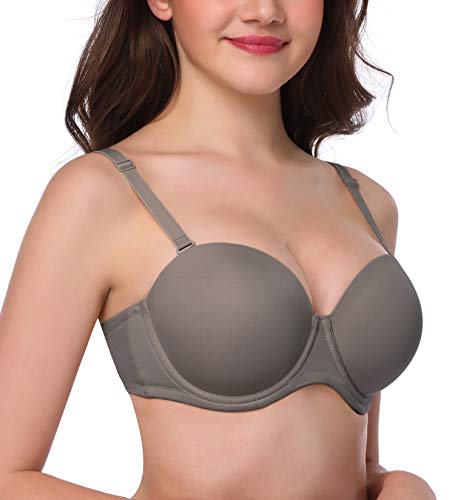 HANSCA Women Strapless Bra Convertible Multiway Full Cup Anti-Slip Lift Underwire Bra Plus Size (Coffee, 32D)