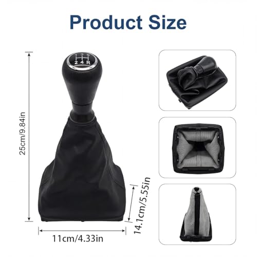Diconu Peugeot 206 207 406 5 Speed Gear Shift Knob with Dustproof Gusset Ergonomic Replacement Black Leather Quick Installation