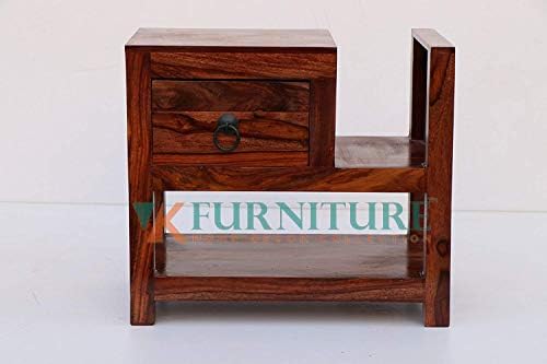 VK Furniture Sheesham Rosewood Bedside Table with Drawer (17.3x19.8x12 Inches, Chestnut Brown Finish)
