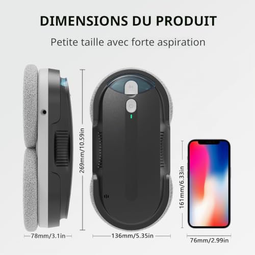 HIXZAP X1 Robot Window Cleaner with Two-Way Ultrasonic Spray, Double Propeller, 4800-6400pa, 85 ml Tank, Edge Detection, Smart Navigation, for Windows and Mirrors (Black)