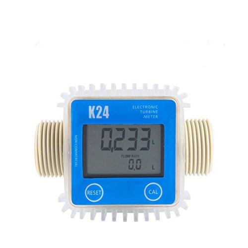 Digital LCD K24 Flow Meter Turbine Diesel Fuel Flow Tester for Chemicals Water Sea Liquid Flow Meters Measuring Tools (Blue)
