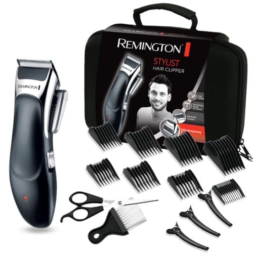 Remington Haarschneidemaschine Profi [selbstschärf. Keramik Klingen mit Einstellhebel/0,5-25mm] Haarschneider Set (8 Aufsteckkämme, Netz-/Akkubetrieb,