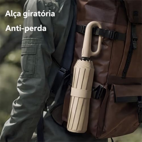 Guarda-Chuva Premium Botão Automático Abre e Fecha Varetas Reforçadas Proteção Solar UV Blackout Resistente ao Vento Compacto Dobrável Sombrinha Portátil Mochila Bolsa Mala Fivela de Anel