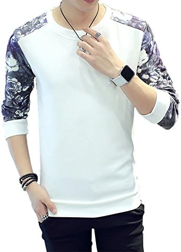 Wishere Men's T-Shirts Trendy Long-Sleeved Shoulder Flower Causul Shirt Korean Tops