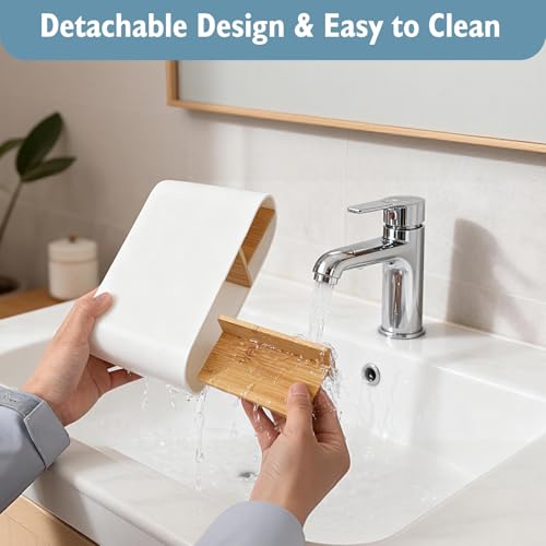 VINATO Toothbrush Holder, Electric Toothbrush Holder, Bamboo Partitions Toothbrush Holder Bathroom with 5 Compartments Bathroom Organizer for Office, Living Room, Kitchen