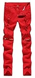 NITAGUT Men's Skinny Ripped Distressed Destroyed Slim Straight Fit Zipper Jeans With Holes Red-US 36