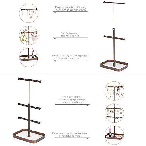 Keebofly Jewelry Stand Organizer Necklace Organizer Display with Adjustable Height for Necklaces Bracelet Earrings and Ring, Bronze Pack of 2 - Thumbnail 2