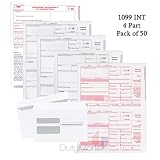 1099-INT Income Set, 4-Part, 2019 and 50 Self-Seal envelopes Included~Kit for 50 Vendors ~ Laser Forms Designed for QuickBooks and Accounting Software