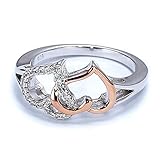 DearAnswer Double Love Rings Valentine's Day Collection Romance Heart Wrap Ring Promise Wedding Anniversary Ladies Fashion Jewelry Gifts,Rose Gold,7#