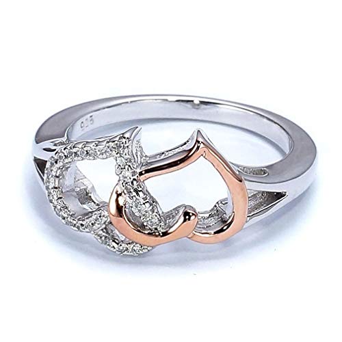 DearAnswer Double Love Rings Valentine's Day Collection Romance Heart Wrap Ring Promise Wedding Anniversary Ladies Fashion Jewelry Gifts,Rose Gold,7#