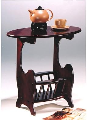 Cherry Finish Wood Oval Side Table with Magazine Rack by HPP
