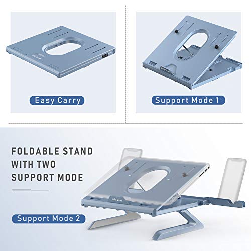 Laptop Stand Ergonomic, Jelly Comb Multi-Angle Adjustable Laptop Riser with Built-in Foldable Legs and Phone Holder, Ventilated Notebook Stand Tray for MacBook, Desktop Computer, Tablet (Blue Grey)