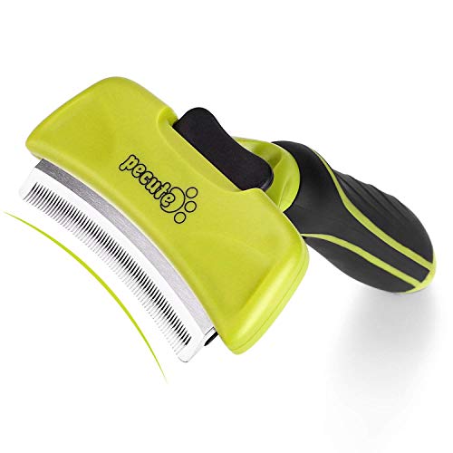 Pecute Hundekämme Fellpflege Kamm Klingekamm Entfilzungsmesser Fell-Entwirrer Haarentfernung Pflegebürste mit Selbstreinigung Pelzentferner Taste und Gekrümmte Klinge für lange und kurze Haare --- 100 mm Klingen / 76 mm Klilnge