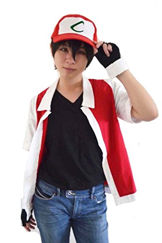 WOTOGOLD Anime Trainer Costume Hoodie Cosplay Jacket Gloves Hat Sets Red