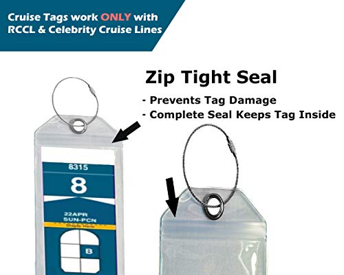 Cruise Luggage Tag Holder Zip Seal & Steel - Royal Caribbean & Celebrity Cruise (8 Pack + 4 ID Holders) - Thumbnail 3