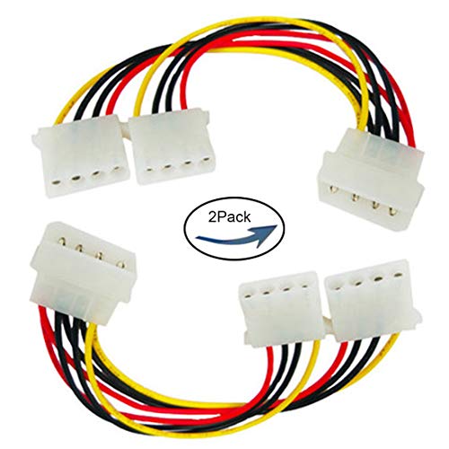 Lime2018 2pcs 4Pin IDE PSU Power Splitter Cable.Standard 4 Pin Power Connector for Computer Hard Disk, Cooling Fan, CDROM, DVD-ROM. (1 to 2)