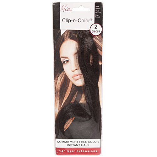 Mia Clip-n-Color, Synthetic Wig Hair Extensions, Clip On Hair Accessory, Instant Hair, Length, Volume, 14 Inches Long, Dark Brown, For Women and Girls 2pcs