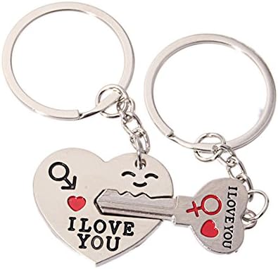 Kingru 1Pair I LOVE YOU Heart Lock Keychain Metal Novelty Pendant Key Ring Romantic Gift for Lovers