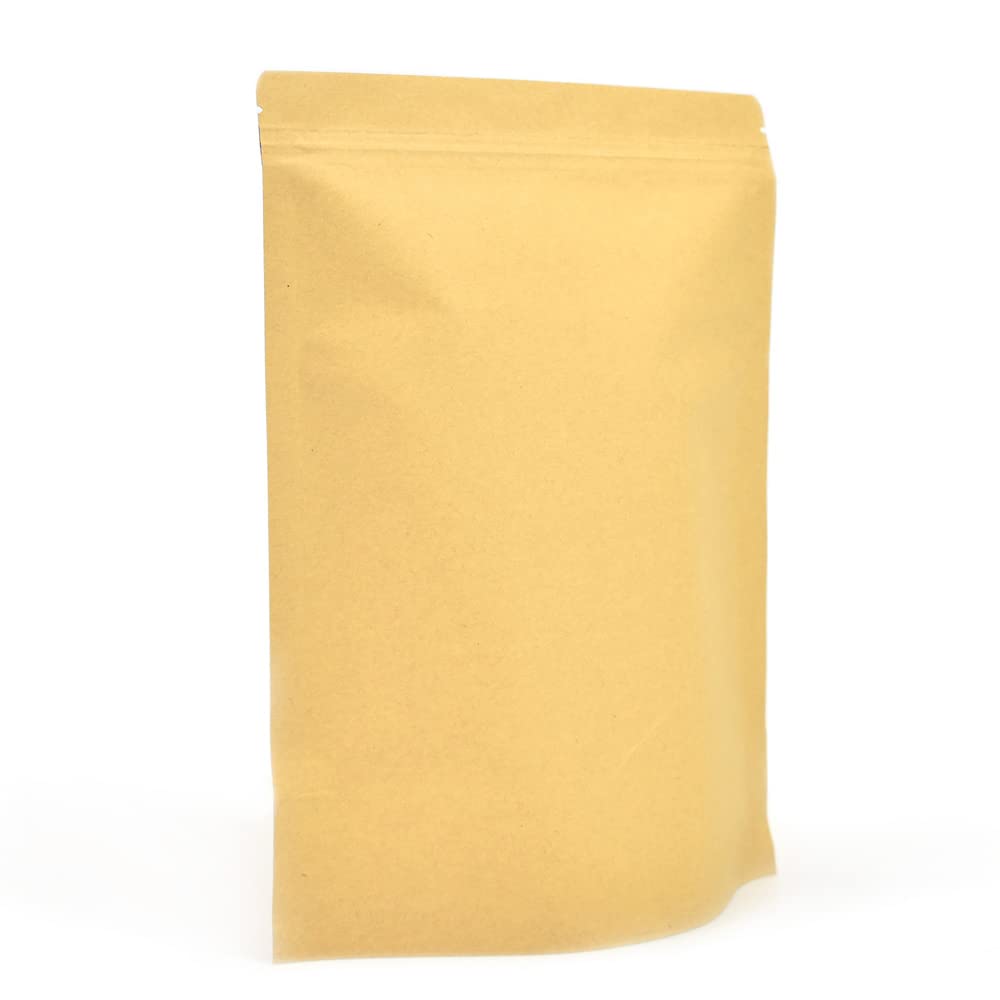 100 Kraft Paper Stand-Up Reusable Food Pouches (170mm x 240mm x 40mm) | Foil-Lined, Heat-Sealable | Resealable Ziplock Bags Tear Notch | Brown Paper Packaging for Coffee Beans, Nuts & Snacks Etc