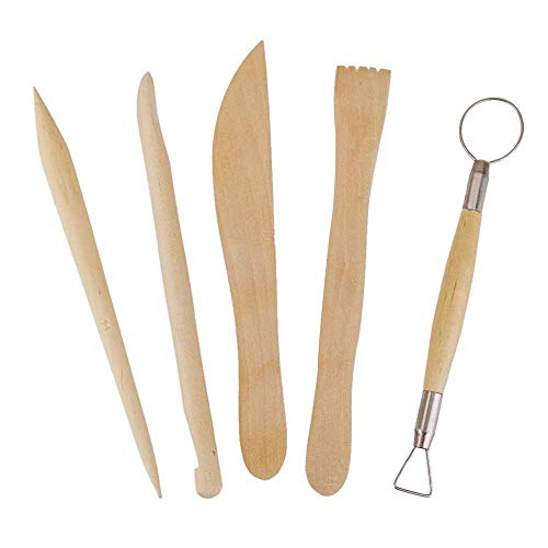 LINGSFIRE Pottery Tools, 44PCS Clay Sculpting Tools Wooden Handle Pottery Carving Tool Set Clay Cleaning Tools Kits Rock Painting Kit for Sculpture Pottery Art Crafts, Safe for Kids (44Pcs)