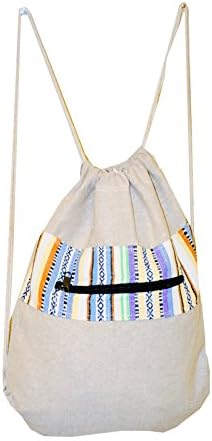 Bohemian Striped Sports Training Rope Backpack Gym Sack (Tan Stripes)