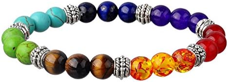 7 Chakra Gemstone Bracelet Crystal Reiki Healing Balancing Natural Gemstone Round Beads 7 inches Long