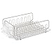 mDesign Large Modern Metal Wire Kitchen Dish Drainer Drying Rack with Plastic Cutlery Caddy and Drainboard for Sink or Countertop - Satin/Clear