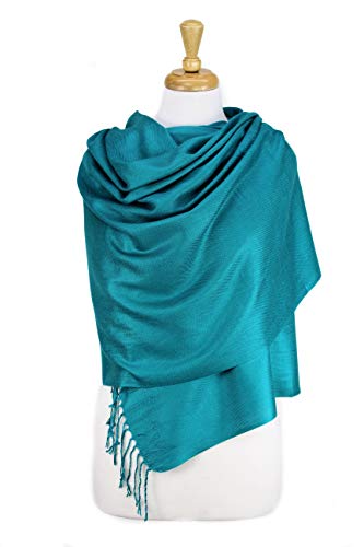 Paskmlna Large Solid Color Pashmina Shawl Wrap Scarf 80" X 27" (#48Teal Green) - Thumbnail 2