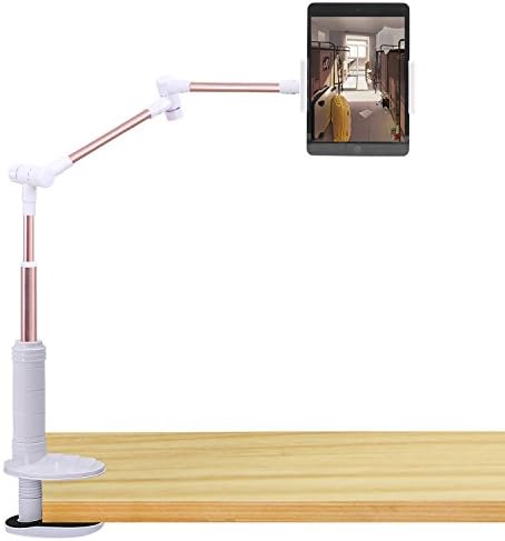 GEEPIN iPad Tablet Holder Stand Mount Clamp, 360 Rotating Adjustable Arm Suitable use for such as office desktop, bedroom (White).