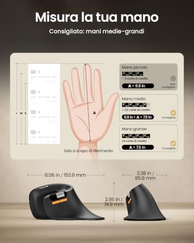 ProtoArc EM11 Pro Mouse Ergonomico Verticale con Rotella di Scorrimento Orizzontale | Pulsante Personalizzabile, 2*Bluetooth + 2,4 G Wireless, Ricaricabile, per PC da Ufficio, Mac, Windows, Linux