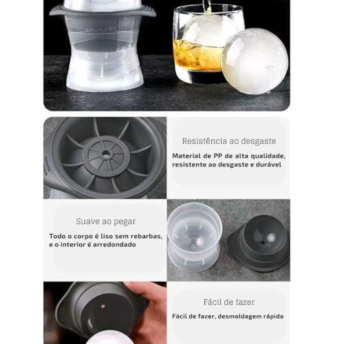 Combo 4 Formas De Gelo Redonda Esfera Grande 8CM Para Drink Whisky Coquetel Tampa Silicone Molde Bola Coqueteis Bebidas