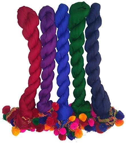 WHITEHEAVEN Women's Faux Chiffon Dupatta Combo With Multicolor Pum Pum Lace (Set of 5)