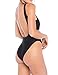 Women's Letter Print Backless One Piece Monokini Bikini (Medium, Black A SQUAD)