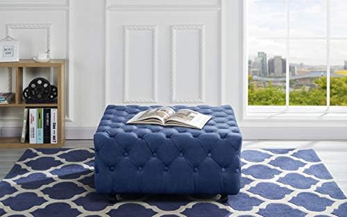 Divano Roma Square Tufted Velvet Ottoman, Foot Stool (Navy)