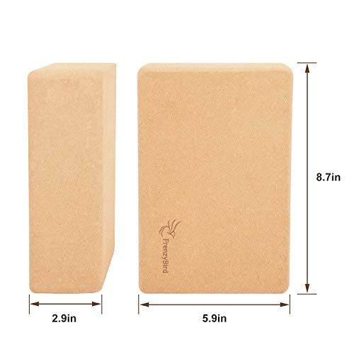 Frenzybird 2 Piece Yoga Blocks , Nature Cork Yoga Blocks,Light weighted, Ideal to Support and Deepen Poses, Improve Strength,Balance and Flexibility in various yoga exercises,Pilates,Workout,Fitness