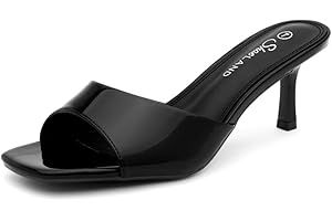 Shoe Land Women's Low Heels Stiletto Heeled Slides, Open Toe One Band Slip-On Heeled Mules – Dressy Heeled Sandals for Prom, Party Wedding and Vacation