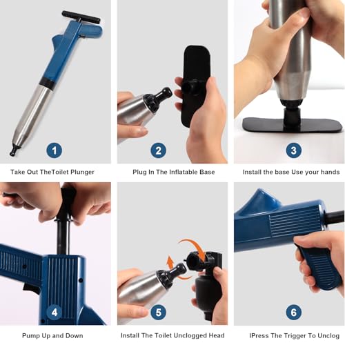 TicEaik Desatascador de Inodoros Kit 8 In 1, Aceros Inoxidables Desatascador Tuberias, Desatascador Tuberias a Presion para Fregadero de Baño, Cocina, y Bañera, para Tuberías Obstruidas