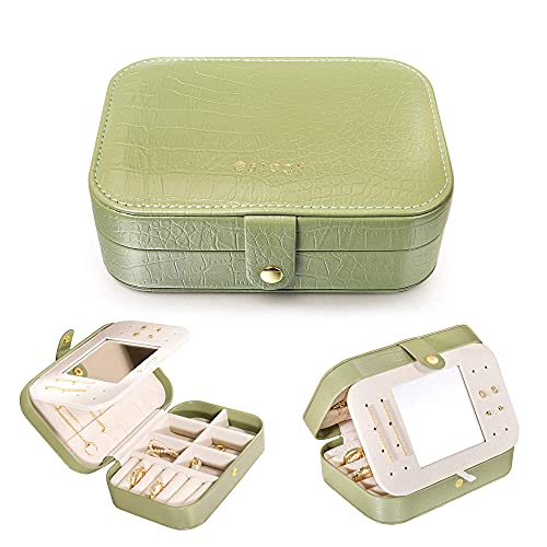 S.Leaf Travel Jewelry Organizer Boxes for Women Small Portable Necklace Earrings Bracelet Rings Travel Case Best Friend Birthday Gifts for Women Trendy (14_Crocodile_Avocade_Big)