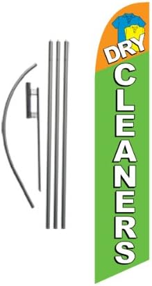 Dry Cleaner Complete Flag Kit Extra Wide NEOPlex Includes 12 Swooper Feather Business Flag With 15-foot Anodized Aluminum Flagpole AND Ground Spike