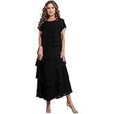 Short Sleeve Mother of The Bride Dresses for Wedding Chiffon Formal Evening Dresses Tiered Prom Dress