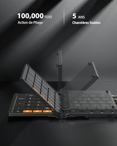 ProtoArc XK01 Foldable Bluetooth Keyboard, AZERTY Portable Wireless Keyboard with Numeric Keypad, Full-Size Rechargeable Folding Keyboard for Android Windows iOS Phone Tablet iPad