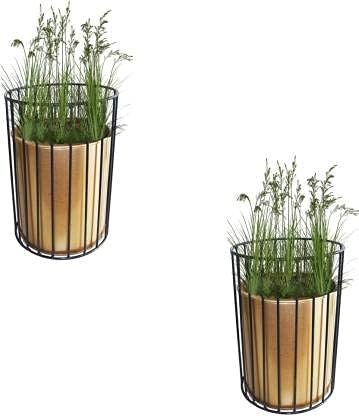 Ascent Homes Long Neck Metal Wire Based Planter Stand with Pot- Set of 2