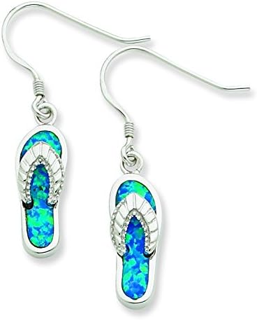 Sterling Silver Simulated Blue Inlay Opal Sandal Dangle Earrings