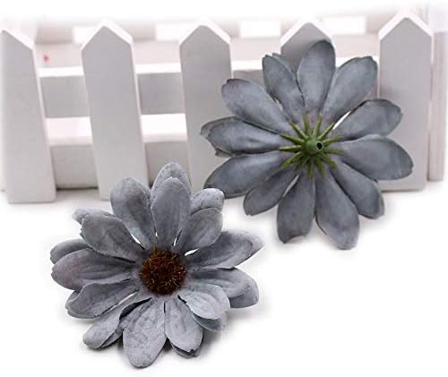 retro daisy Silk Artificial Flower Head Wedding Decoration DIY Party Festival Home Decor Wreath Scrapbook Craft Fake Flowers 30pcs/lot 6cm (Gray)