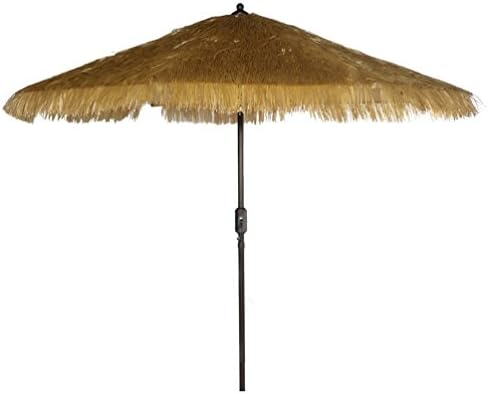 Amazon Com Bayside 21 Patio Umbrella 9 Ft Aluminum Outdoor Table Market Umbrellas With Auto Tilt And Crank Thatched Tiki Natural Garden Outdoor