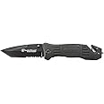 Smith & Wesson SWFR2S 8in High Carbon S.S. Folding Knife with 3.3in Tanto Point Serrated Blade and Aluminum Handle for Outdoor, Tactical, Survival and EDC