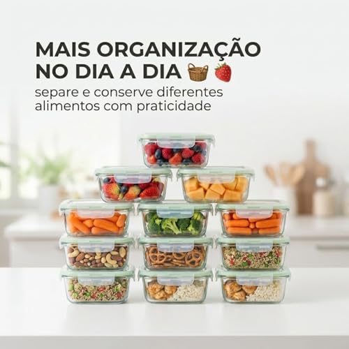 Pote de Vidro Hermético 640ml Retangular Kit 10 Unidades Marmita