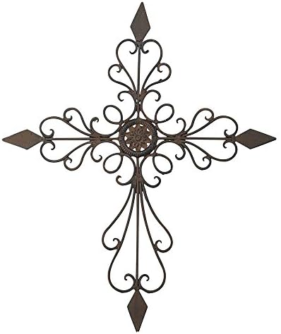 Cross Filigree Tapered Antiqued Brown 20 Inch Metal Decorative Hanging Wall