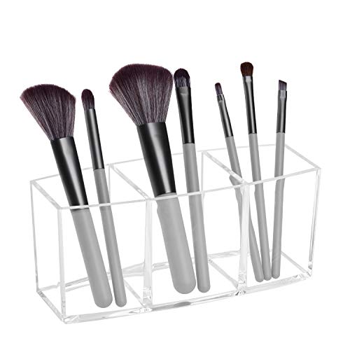 CACASO Clear Makeup Brush Organizer, Premium Acrylic Makeup Brush Holder Organizer 3 Compartments, Makeup Brush Display Holder Cosmetic Storage (Style2)