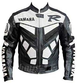 Mens Gray Black Motorcycle Racing Cowhide Leather Biker Jacket for Yamaha R